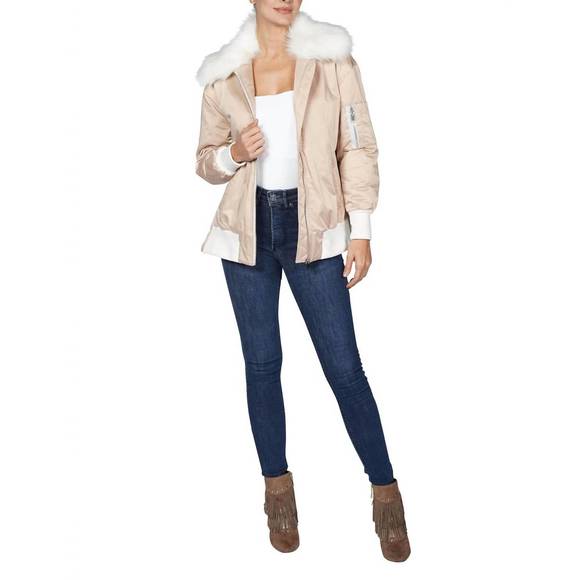 NEW LOVE TOKEN ada bomber jacket with removable collar in champagne - Picture 2 of 4